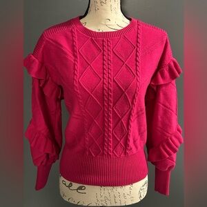 White House Black Market Pink Ruffle Sleeve Sweater
